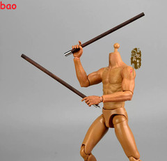 1/6 Chinese Kung Fu Shaolin Staff Nunchaku Three-section Cudgel 12” Figure Body