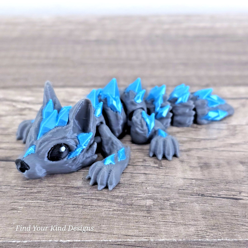 Tiny Crystal Wolf 3D printed articulated 4″ Flexi Fidget Collectible Desk Pet