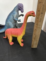 Lot (4) Vintage 80s & 90s Imperial Dinosaur Toy Vibrant Colors Apatosaurus