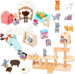 43 Piece Cat Figurine Playset Pet Care Center Toys for Kids Toddlers Boys Girls