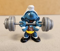 Vintage 1980s Schleich Peyo SMURFS Gym WEIGHTLIFTING Figure