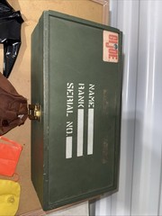 1960s GI Joe 43 Pc. Accessory Lot + Green Footlocker Storage Trunk Handles