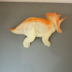 Vintage Opaque Orange Triceratops and Green Apatosaurus Dinosaur Toys