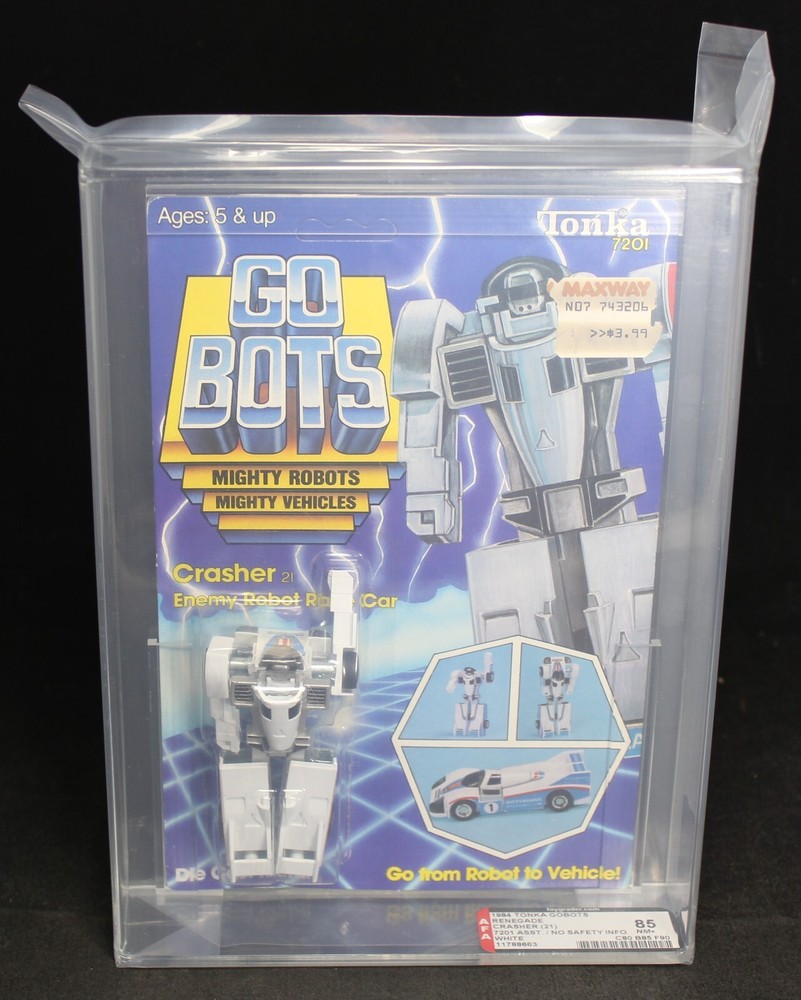 1984 GoBots Crasher (White) MOC Figure – No Safety Info – AFA 85