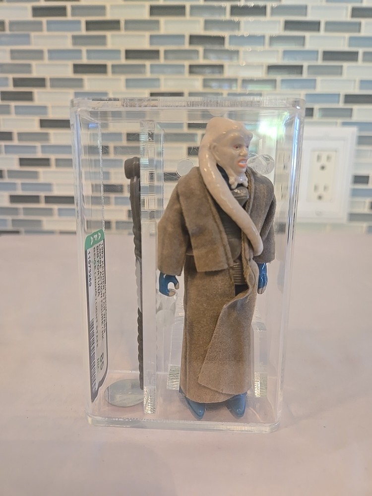 VINTAGE STAR WARS AFA 85 NM+ BIB FORTUNA BEIGE LINING LIGHT STAFF HK