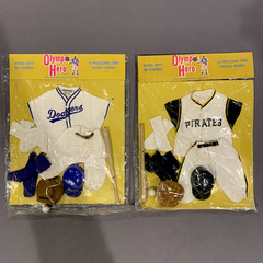 Vintage 1965 Rosko Johnny Hero Baseball Uniforms, Dodgers, Pirates, Giants MOC