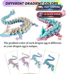 3D Printed Crystal Dragon 12In 3Pcs Flexible Articulated Fidget Toy Decor