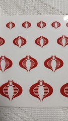Cobra Stickers Red Sheet, 1:18 New Custom, Red Cobras On Clear, Peel And Stick!