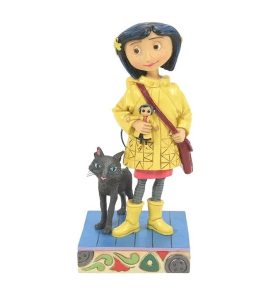 Coraline & Black Cat Heartwood Creek Yellow Raincoat Stone Resin Figure Statue
