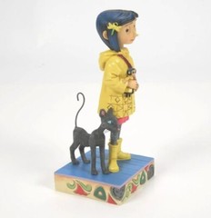 Coraline & Black Cat Heartwood Creek Yellow Raincoat Stone Resin Figure Statue