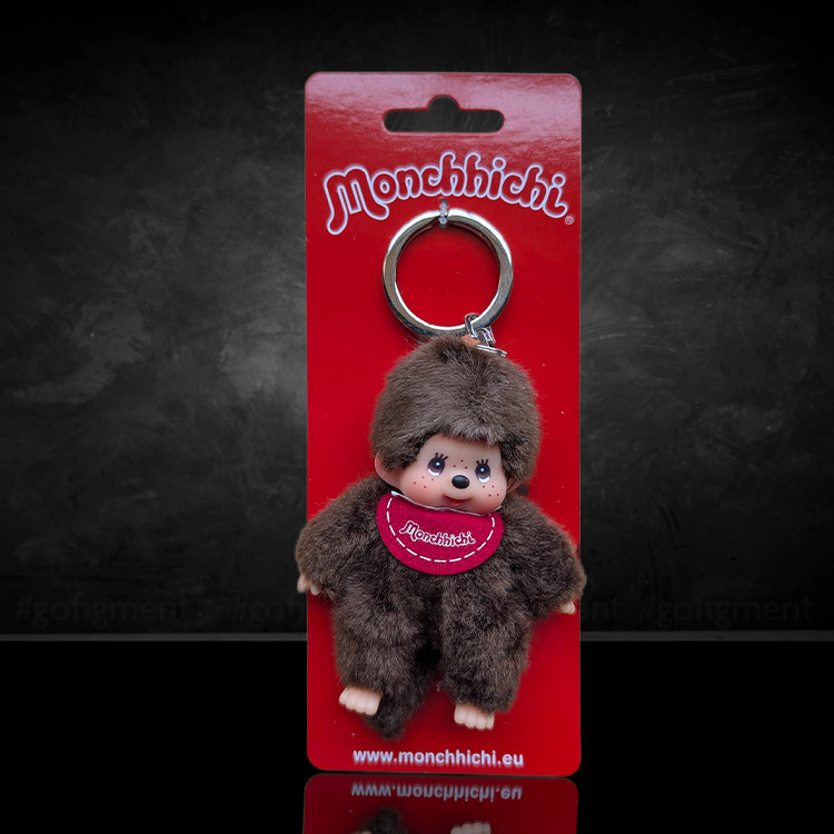 4″ Monchhichi Keychain – Classic Boy, Red Bib Mascot – Authentic Plush Mascot