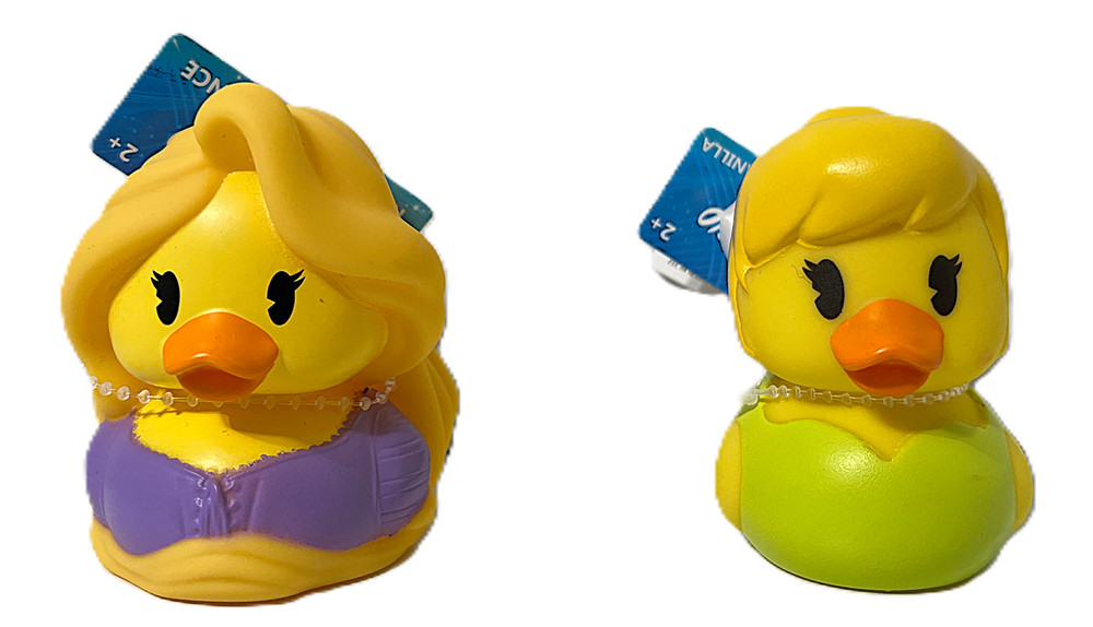 Set of 2 Disney RAPUNZEL & TINKERBELL Rubber Duck 2.5″ High Duckalooz NWT NEW