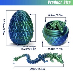 3D Printed Dragon Egg Crystal Full Articulated Laser Green Fidget Toys Kids Gift