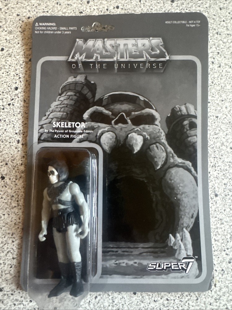 Super7 Reaction Masters of the Universe MOTU Grayscale Exclusive Skeletor