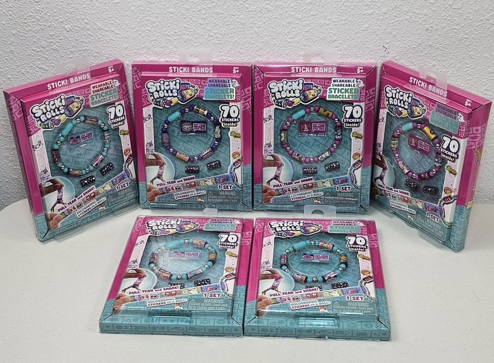 Set 6_STICKI ROLLS Sticki Bands Wearable &Shareable Sticker Bracelet Includes 70