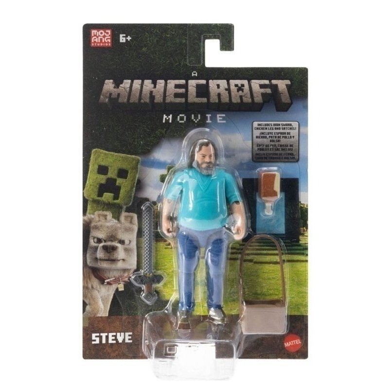 Mattel A Minecraft Movie Steve 4″ Action Figure Jack Black Iron Sword + Satchel