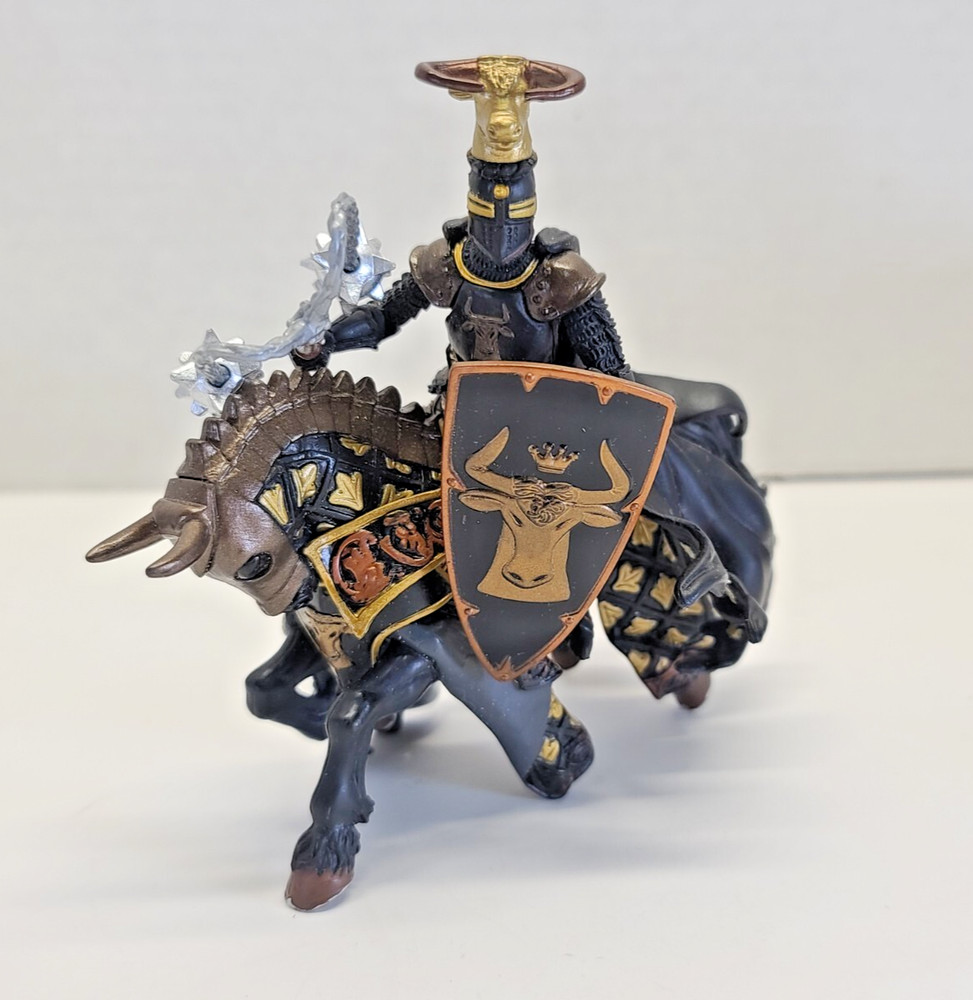 Papo Medieval Knight Action Figure Fantasy Cavalry Horse Bull Black Gold Ox Cow