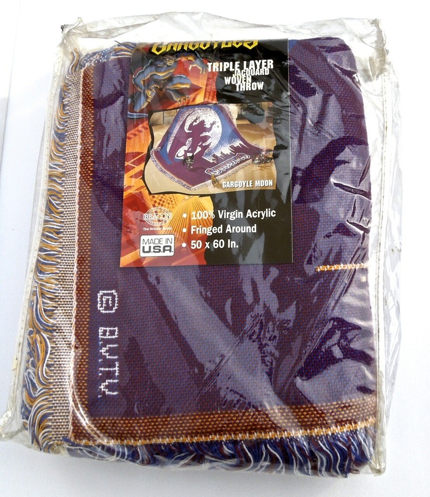 1990S GARGOYLES BEACON Jacquard Woven THROW Blanket MINT In ZIPPER BAG Disney