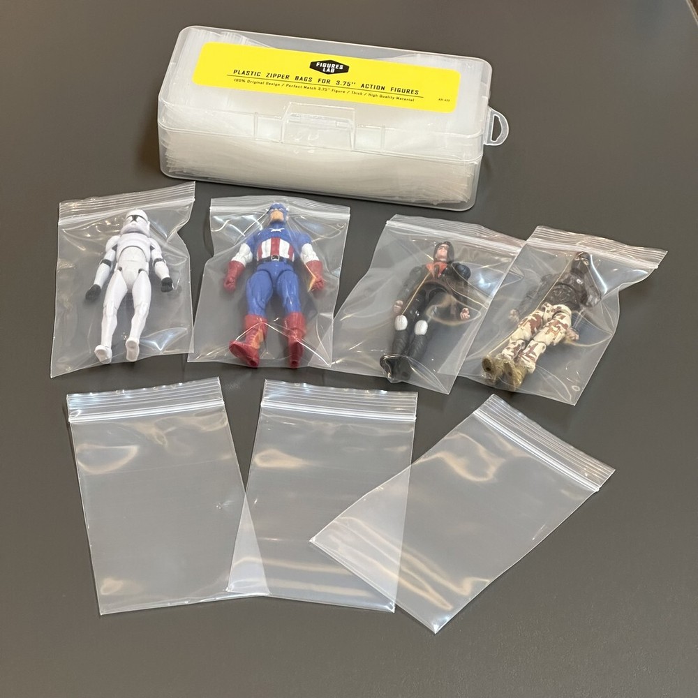 Lot 100 PCS RARE ZIPPER BAGS FOR 3.75” ACTION 3 3/4 FIGURES & A BOX GIFTS TOYS