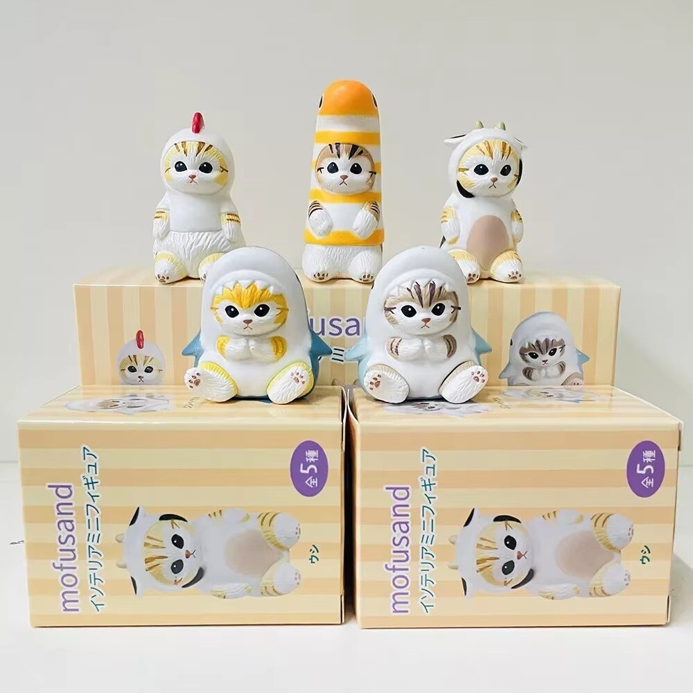 Japan Mofusand Interior Mini Cat Figures Gacha Set of 5 2 1/2 Inches tall