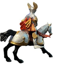 Papo Medieval Knight Red Silver Rider Black Horse Jousting 2001 Figure 3”