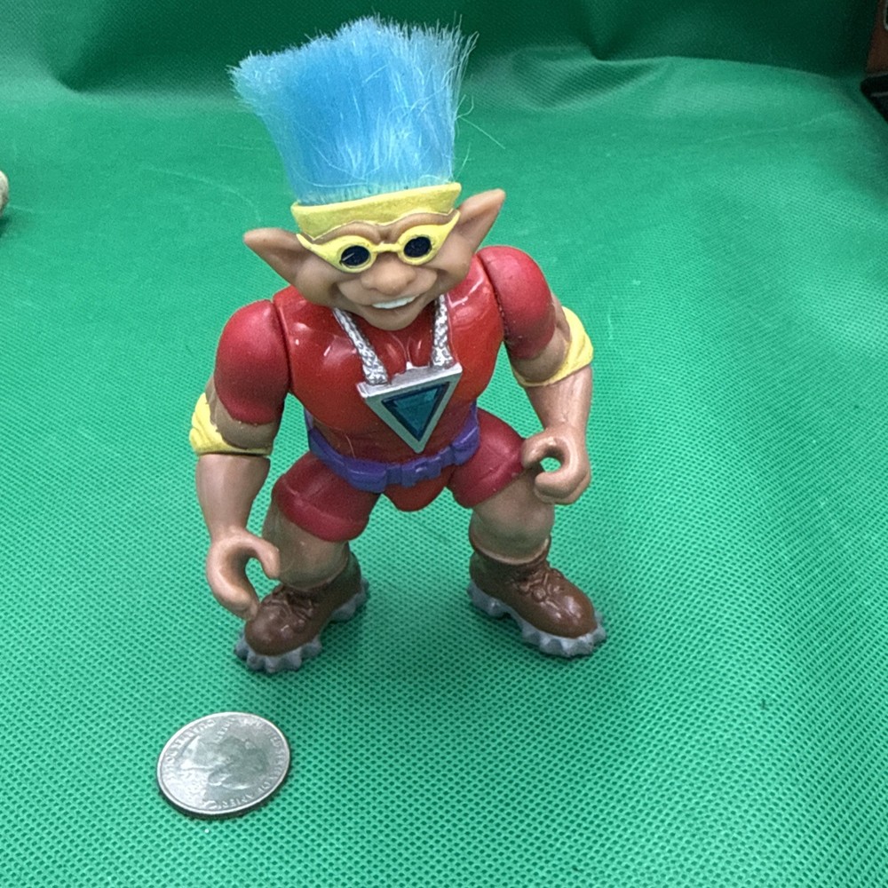 Vintage 1992 Ace Novelty Co. Muscle Troll Action Figure Blue Hair Red Outfit