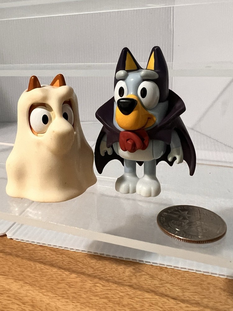 EUC Lot Of 2 Mini Figures Bluey Halloween Costumes Ghost Vampire Toys