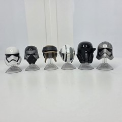 Star Wars Diecast Lot of 6 Black Silver Red Mini Helmets Stands Plastic Scratch