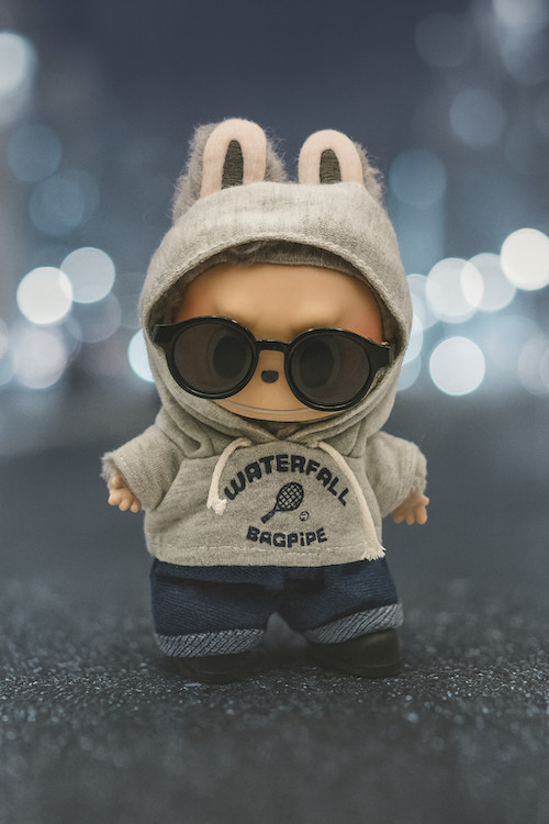 NO DOLL! Clothes for LABUBU Monsters Plush – Gray Hoodie with Denim Pants Outfit