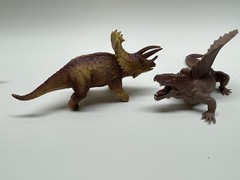 Lot of 8 Mixed Toy Plastic Rubber Dinosaurs. Tallest Around 4”.