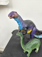 Lot (4) Vintage 80s & 90s Imperial Dinosaur Toy Vibrant Colors Apatosaurus