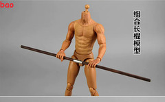 1/6 Chinese Kung Fu Shaolin Staff Nunchaku Three-section Cudgel 12” Figure Body
