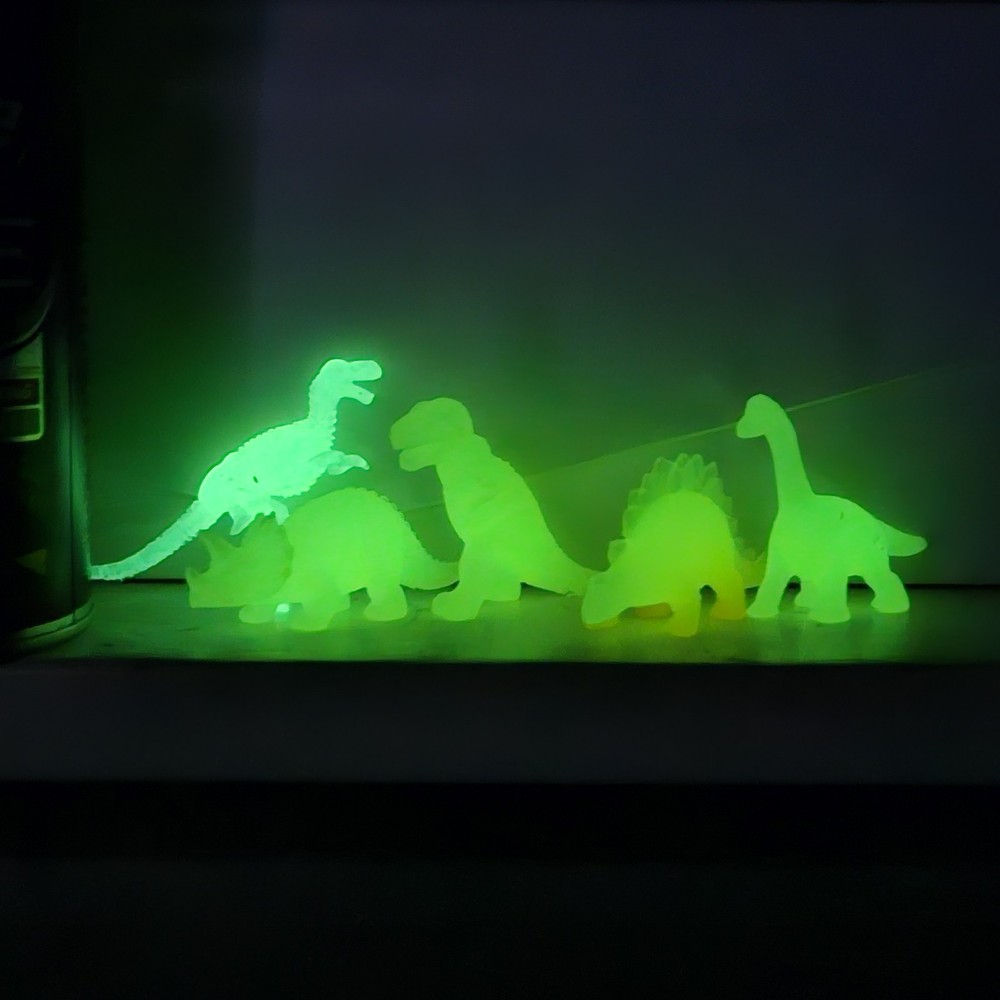 5 Vintage Glow In The Dark Dinosaurs T-Rex Stegosaurus Triceratops Brontosaurus