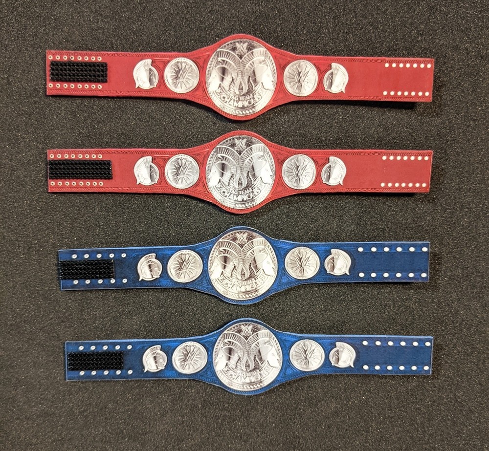 4 Custom WWE Raw And Smackdown Tag Uso Belts 6″ (figures not included)