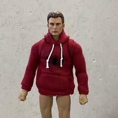 PB-HDST-MO: 1/12 dark red hoodie for Marvel Legends Spiderman Morales slim body