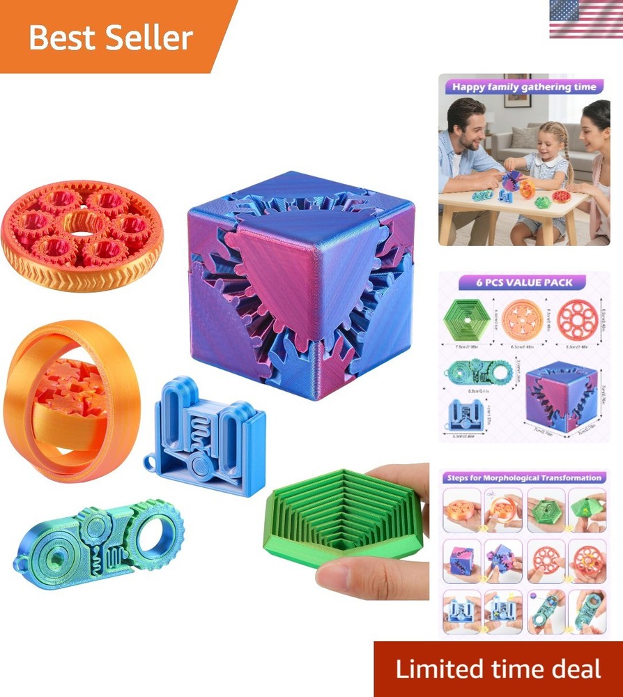 Multicolor 3D Printed Transforming Toys – 6-Piece Desktop Set for Kids & Adults
