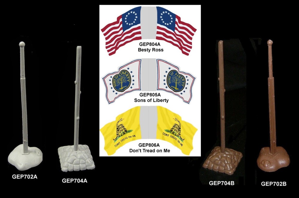 MARX Rev War flags, flag poles & bases Besty Ross playset plastic toy soldiers