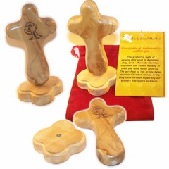Catholic Communion/Rosary – Hand or Table Cross, with Velvet Bag & Card – 4″