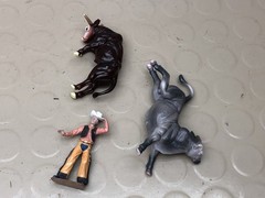 Western Rodeo Cowboy Bull Rider & 2 Bulls Toy Figure Set