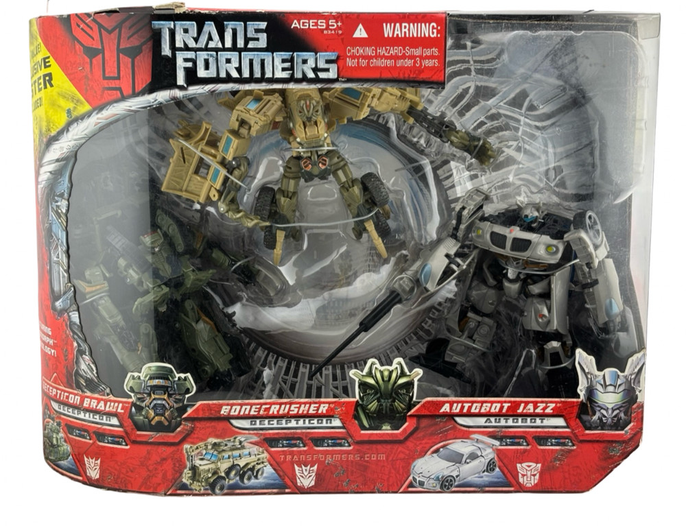Transformers 2007 Movie Deluxe 3 Pack Jazz Brawl Bonecrusher Set Figure Bundle