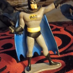 Batman Plastic Action Figure w/ Base & Blue Cape – Gray/Black/Yellow Suit