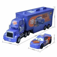 2Pcs Disney Pixar Cars No.19 Bobby Swift Hauler Truck & Car1:55 Diecast Toys Set