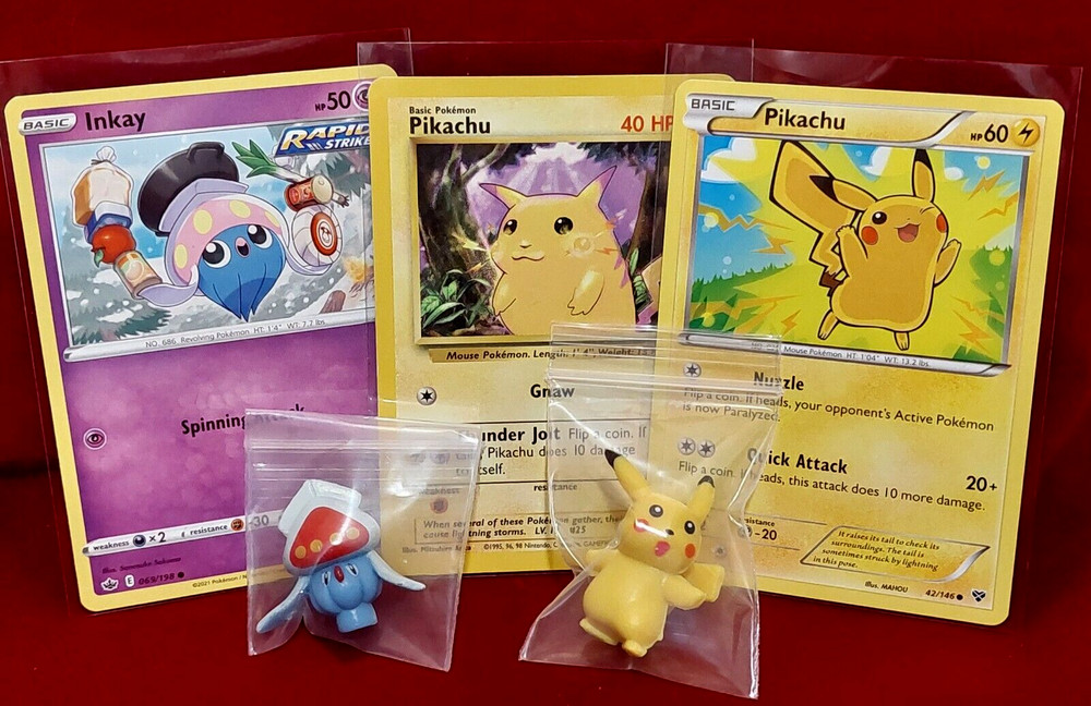 1.25in PIKACHU & 1in INKAY Pokemon Micro Mini figures & Corresponding Cards