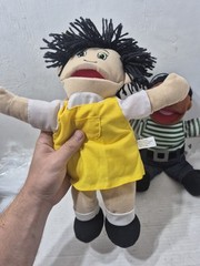 Lot Hand Puppets Plush Little Girl White & African American Play Pretend School