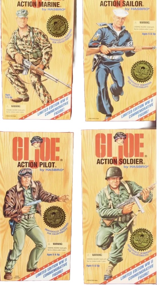 12″ GI Joe WWII Set of 4 Army Navy Marine Action Soldier Hero Hasbro 95’ New LE