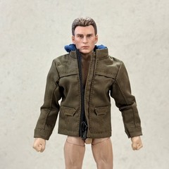 MO-HDJK-PBGN: 1/12 Olive Green Hoodie Zipper Jacket for 6″ Medium to Slim Figure