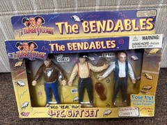 Vintage 1996 The Three Stooges Bendables 4 Pc Gift Set Real Hair Gordy Toys NOS