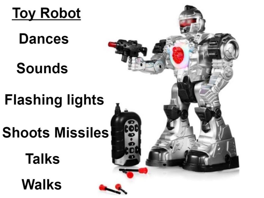 Remote Control Toy Robot Shoots Missiles Walk Dances Flashing Lights Sounds Boys