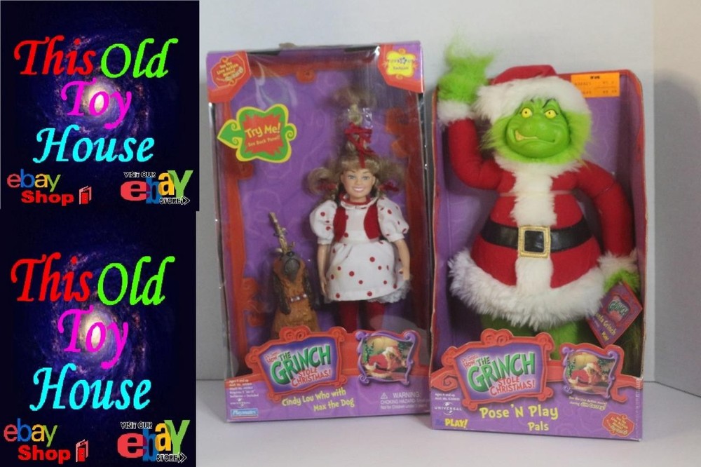 DR. SUESS CINDY LOU WHO w/ Max the Dog & Santa Grinch Pose N Play Pals NIB 2000