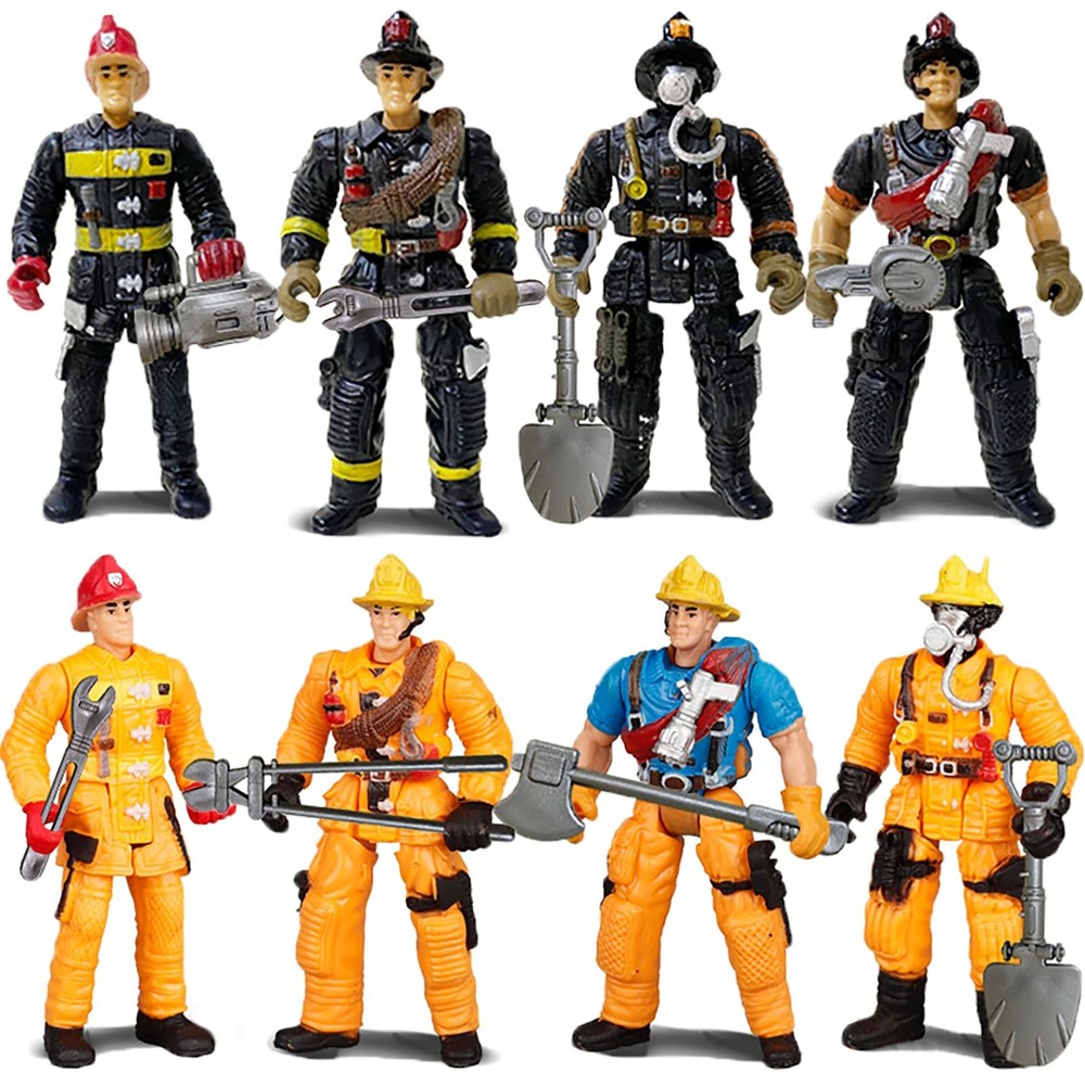 8 Pieces Firefighter Action Figures, Fireman Toys 4 inches, Multiple Colors